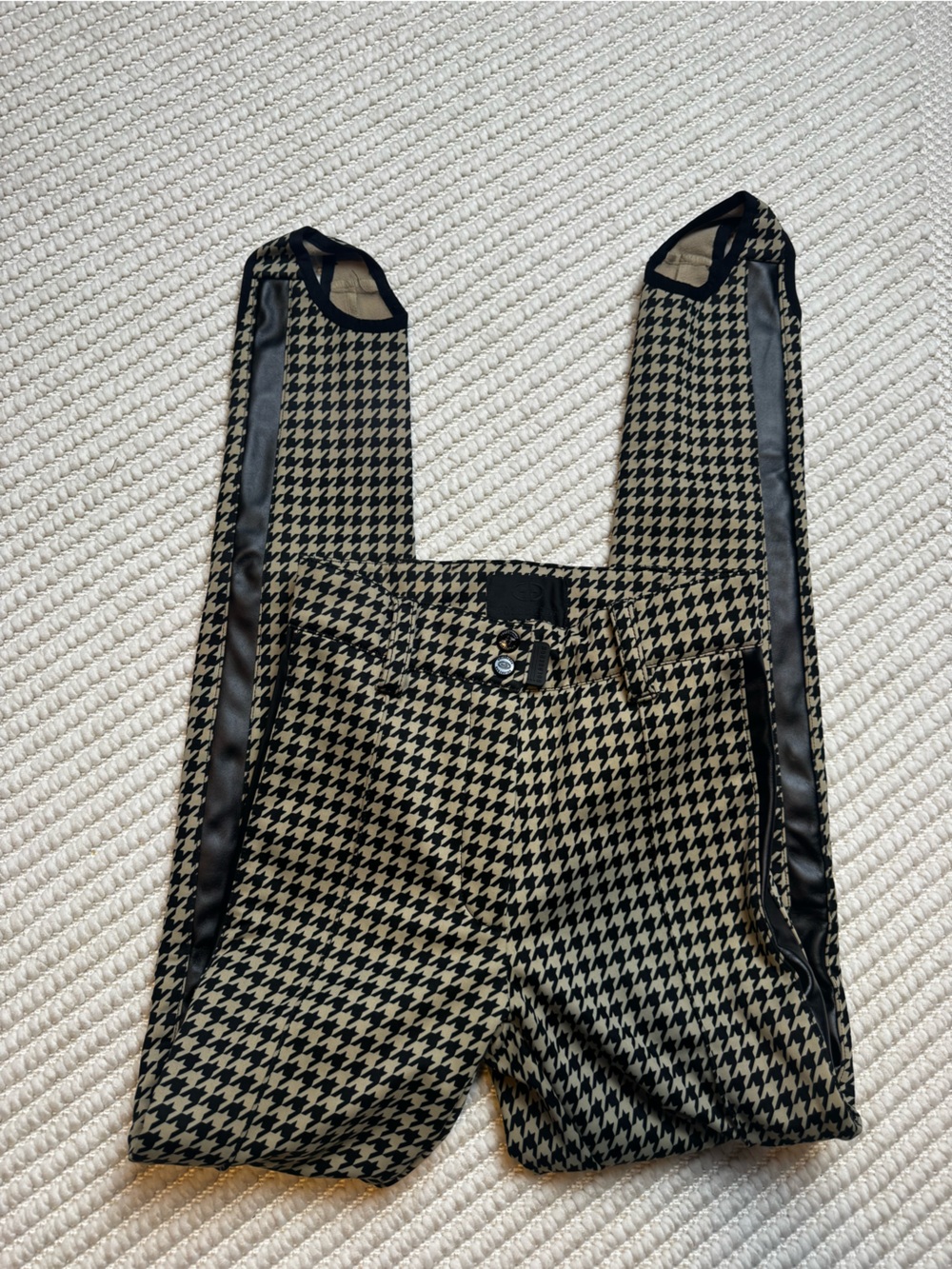 Goldbergh Paris Belted Tan Houndstooth Print Slim-leg Stirrup Ski Pants US 4